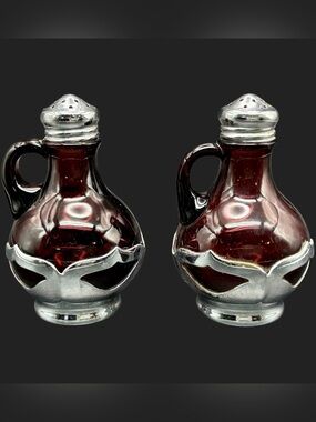 Vintage Farber Bros Chrome Blown Glass Amethyst Salt & Pepper Shakers MCM 50s